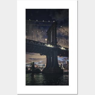 Two Bridges by Night, NYC Posters and Art